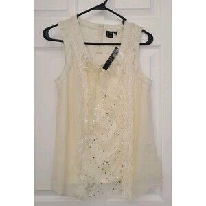 NWT Amy K Su Tank Blouse Top Lace Sequin Ribbon Size Medium Ivory
